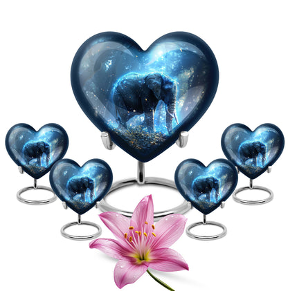 Blue Personalized Elephant Cremation Urn for Men & Women - 10-inch, 200 cu in - Yatskia