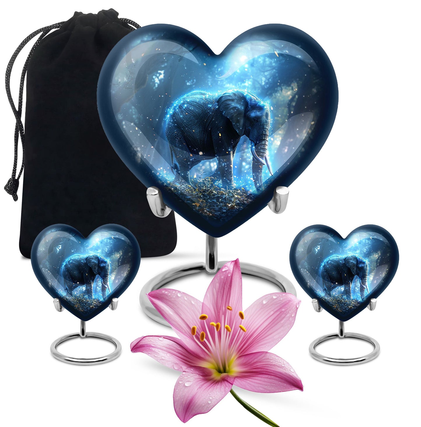 Blue Personalized Elephant Cremation Urn for Men & Women - 10-inch, 200 cu in - Yatskia