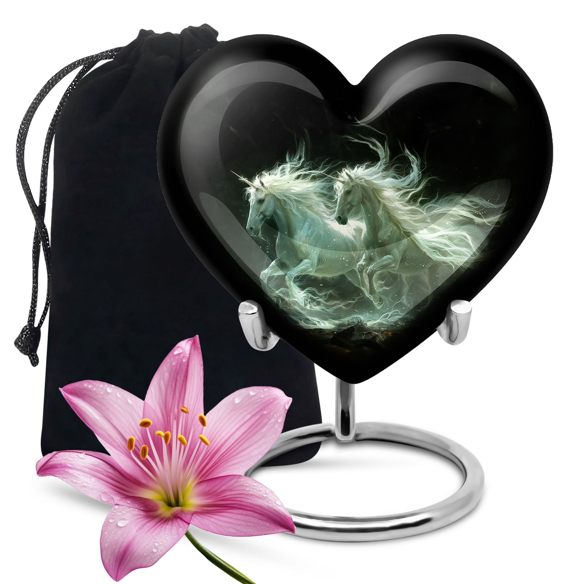 White Unicorn Black Urn - Cremation Urns For Adult Ashes Women