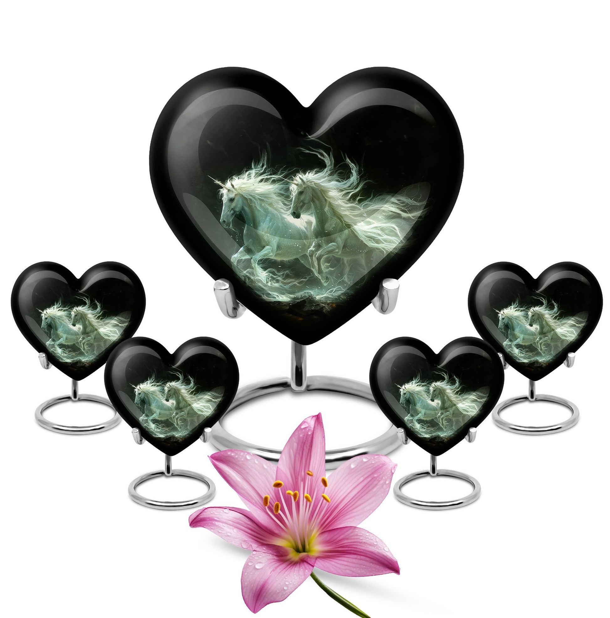 White Unicorn Black Urn - Cremation Urns For Adult Ashes Women