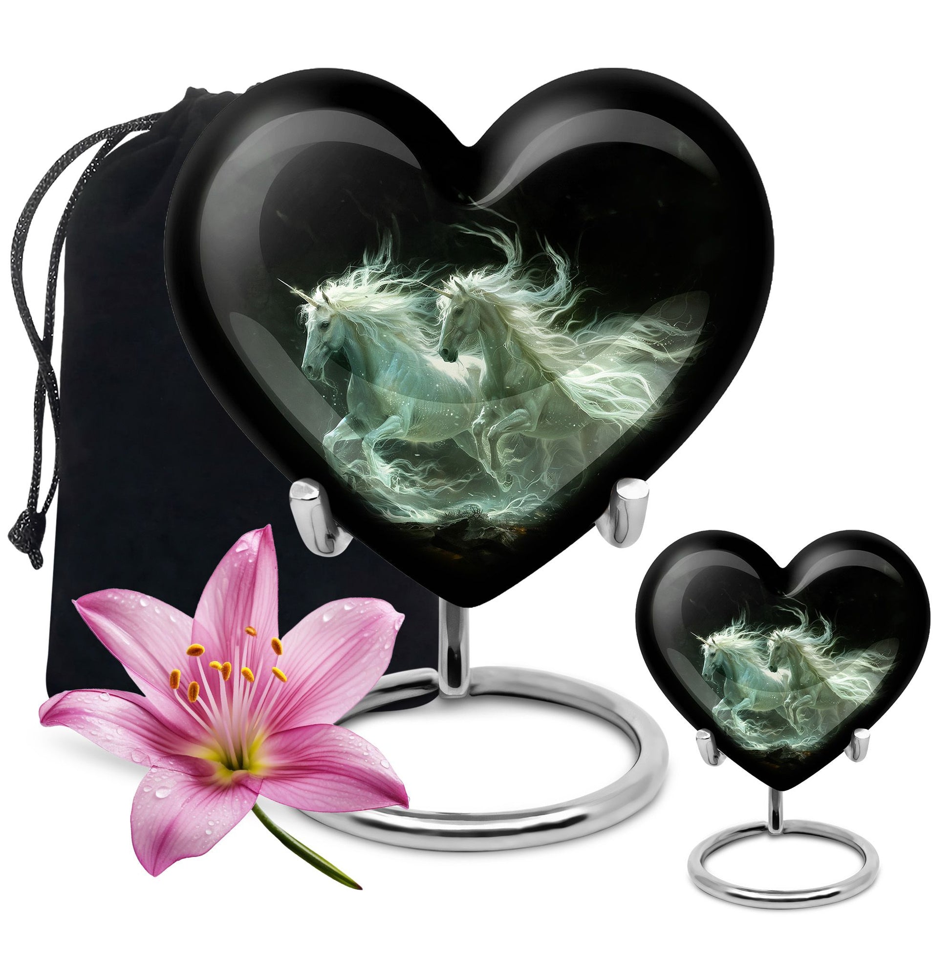 White Unicorn Black Urn - Cremation Urns For Adult Ashes Women