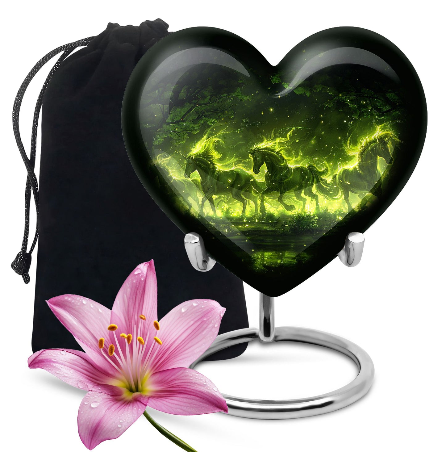Green Personalized Unicorn Cremation Urn for Women - 10-inch, 200 cu in - Yatskia