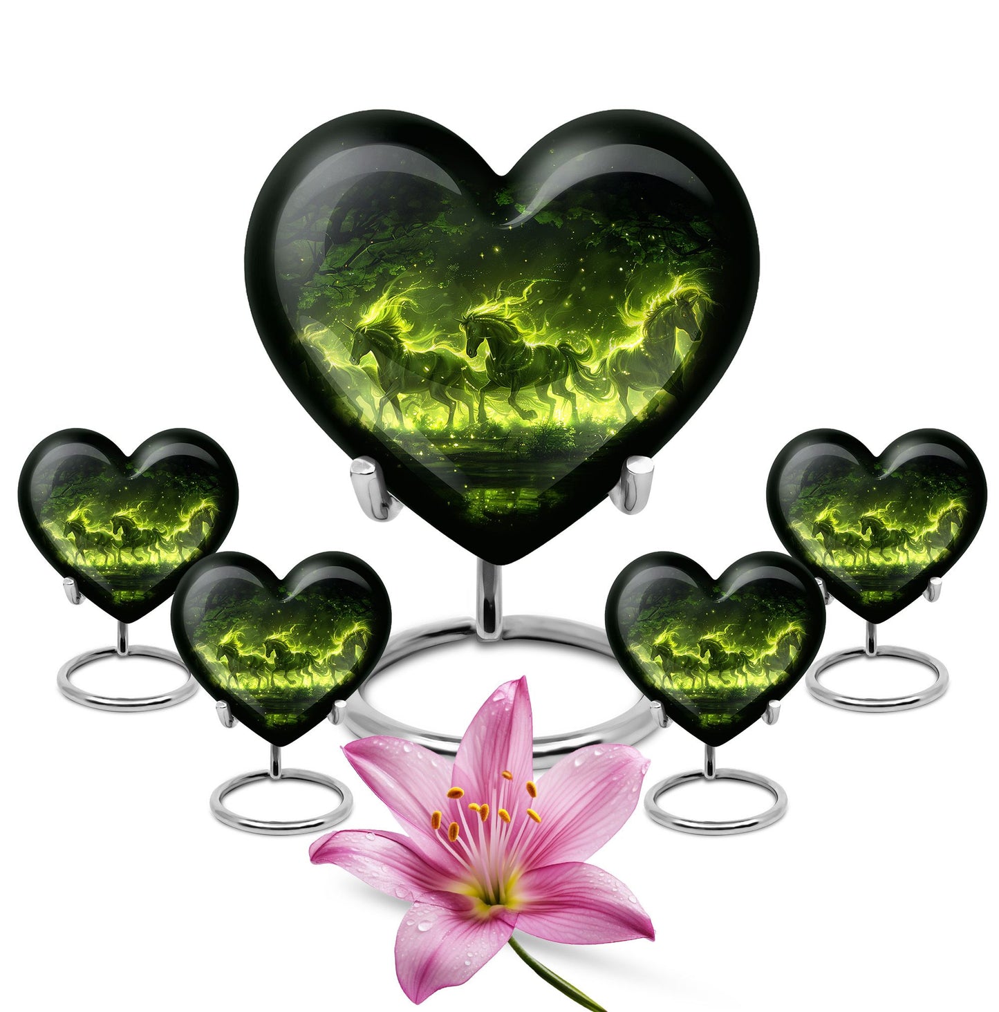 Green Personalized Unicorn Cremation Urn for Women - 10-inch, 200 cu in - Yatskia