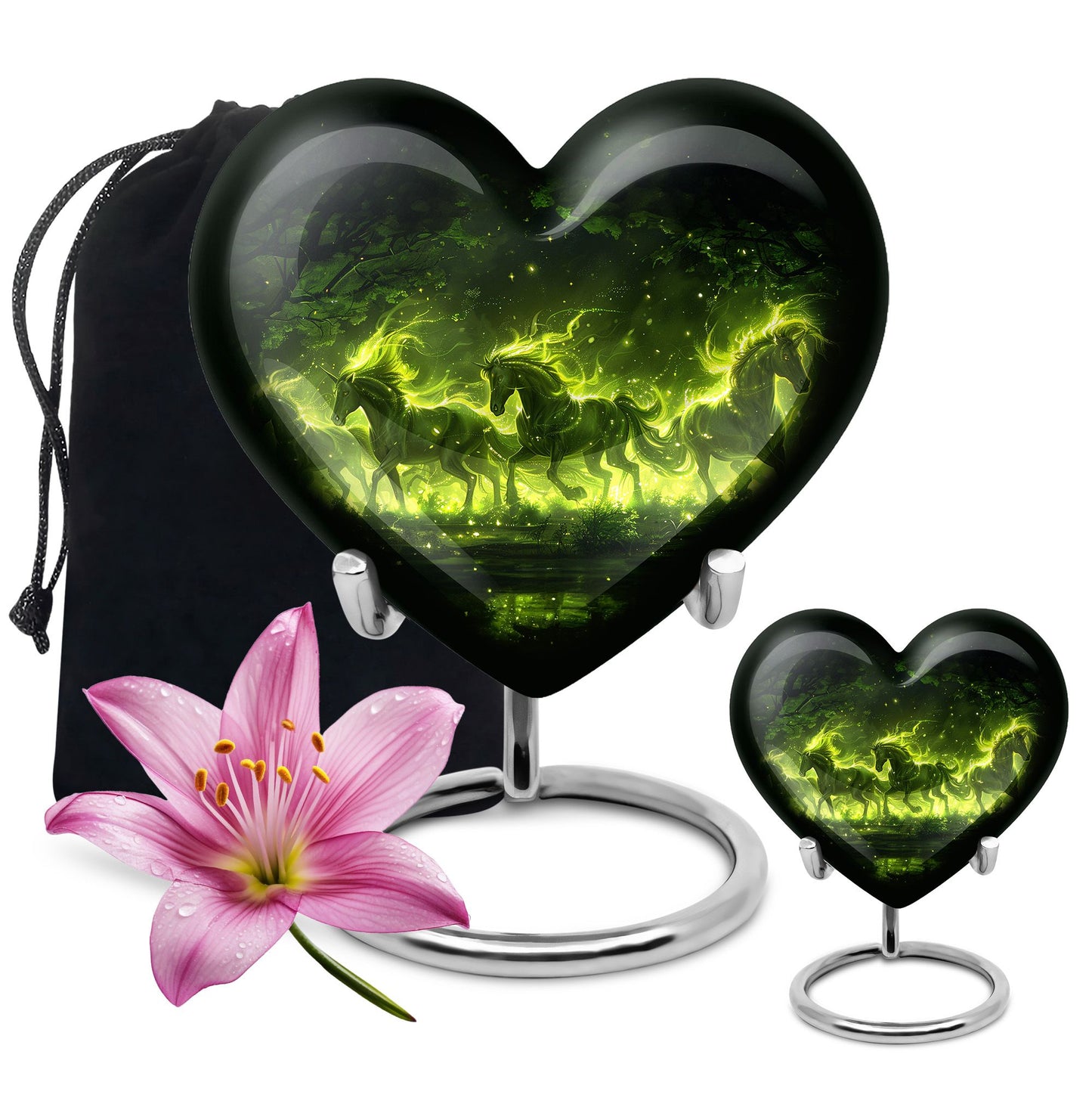 Green Personalized Unicorn Cremation Urn for Women - 10-inch, 200 cu in - Yatskia