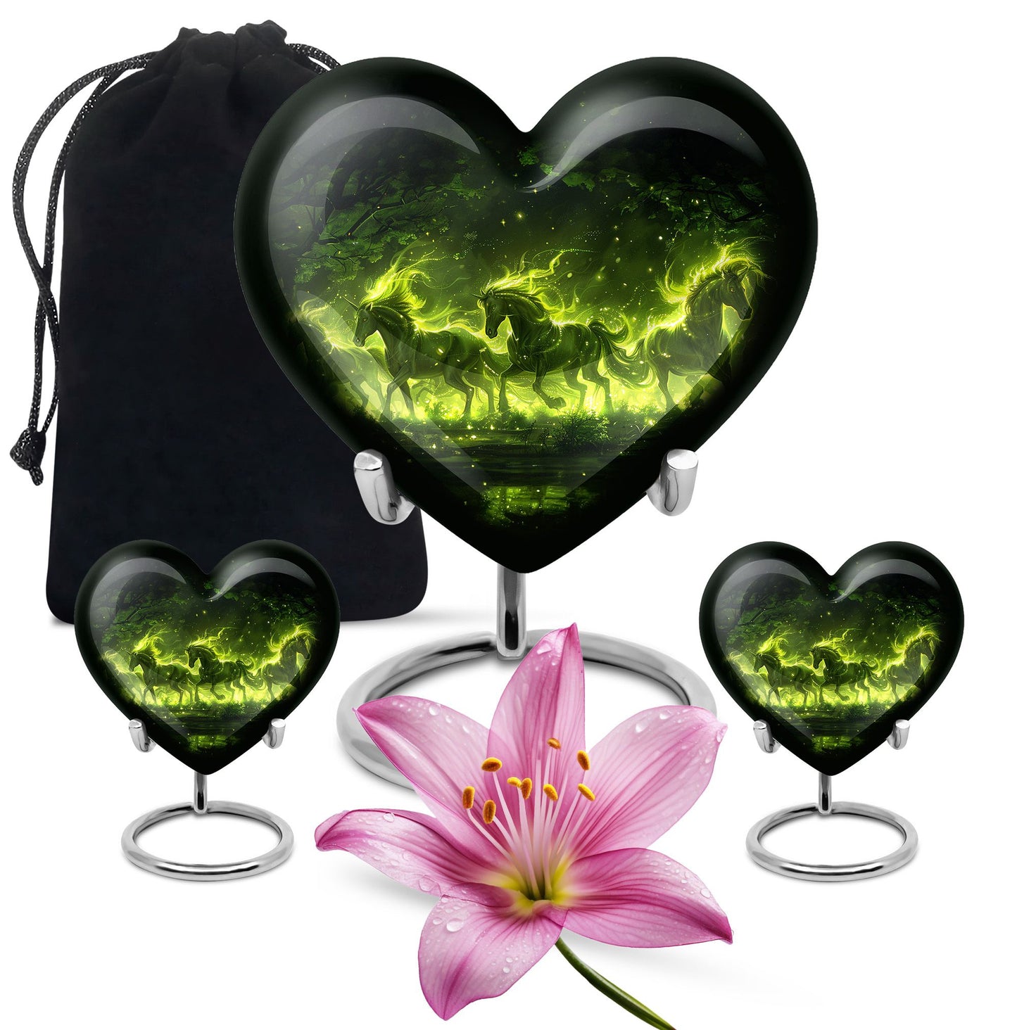 Green Personalized Unicorn Cremation Urn for Women - 10-inch, 200 cu in - Yatskia