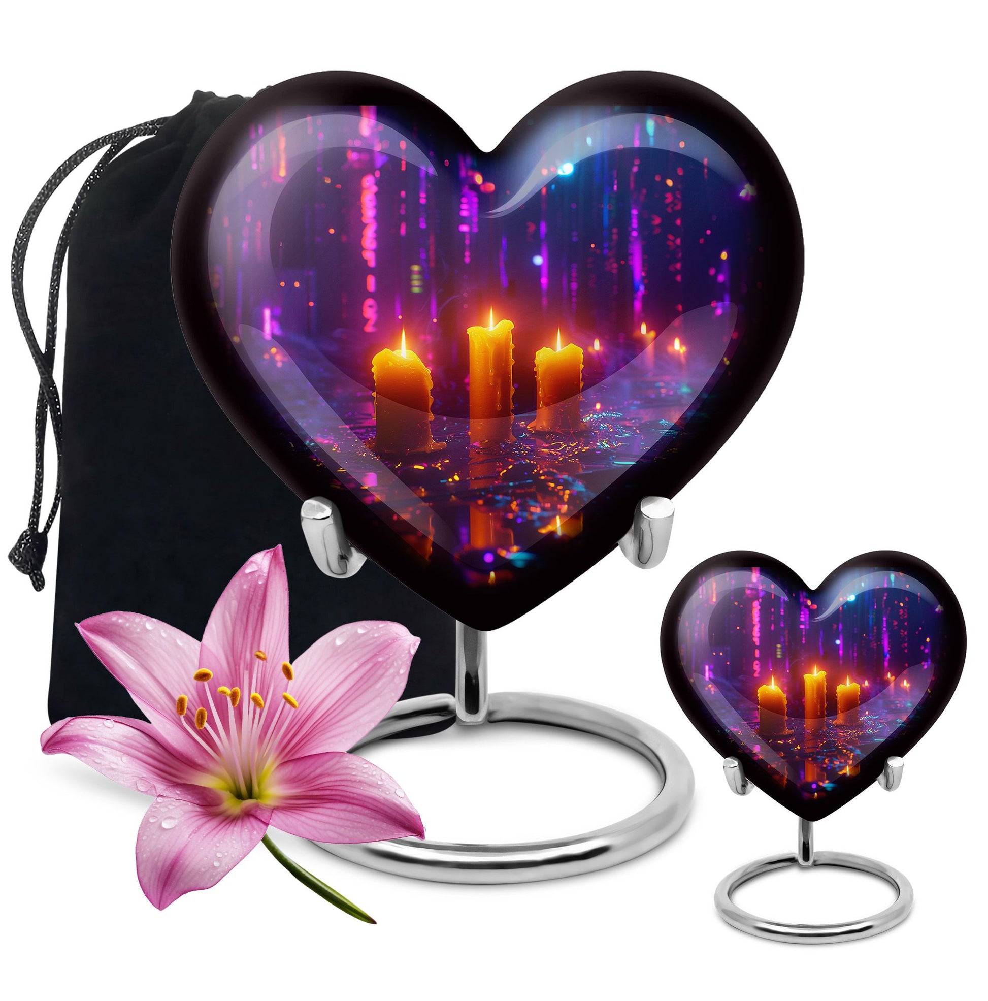 Neon City Memorial Urn For Females - Glowing Candles Cremation Urn