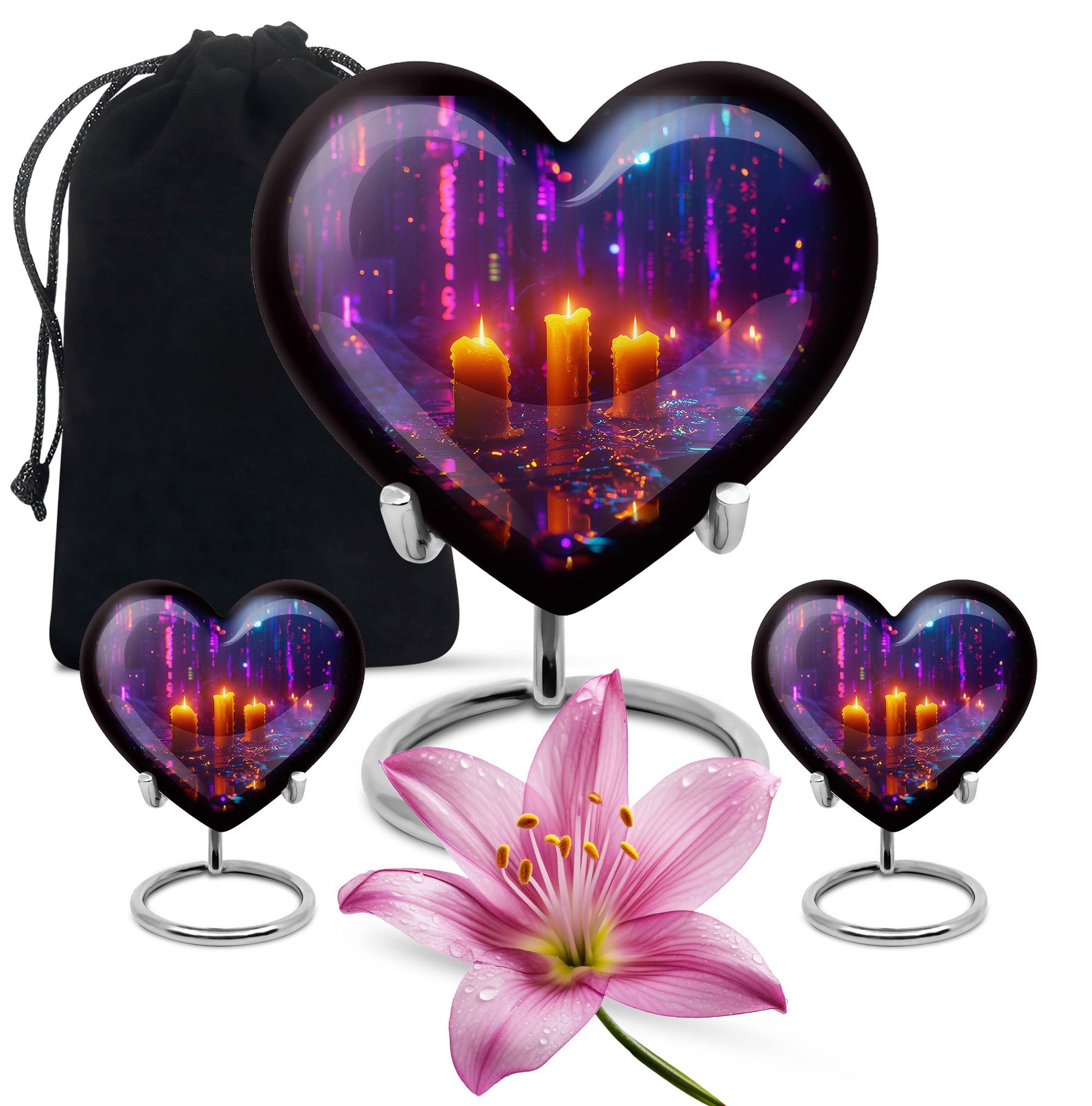 Neon City Memorial Urn For Females - Glowing Candles Cremation Urn