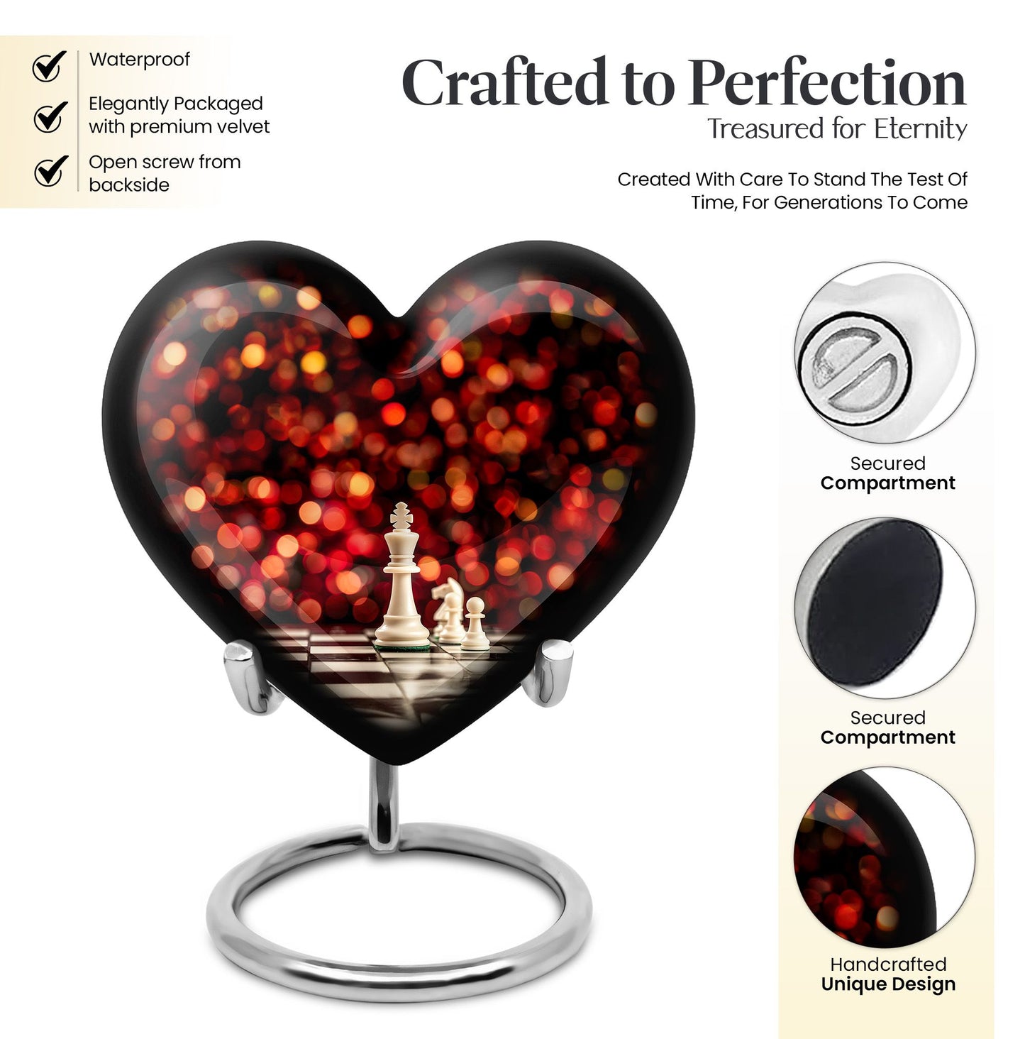 Chess themed Heart Urn for adult male cremation