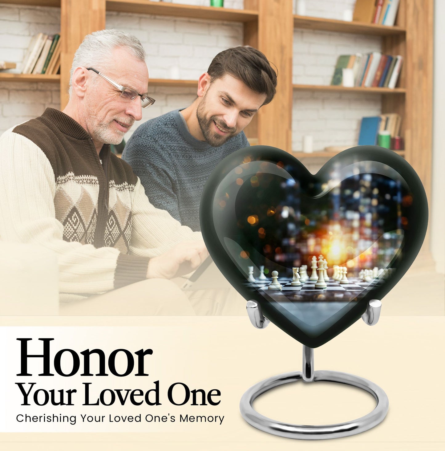 Chess Themed Heart Urn for Men