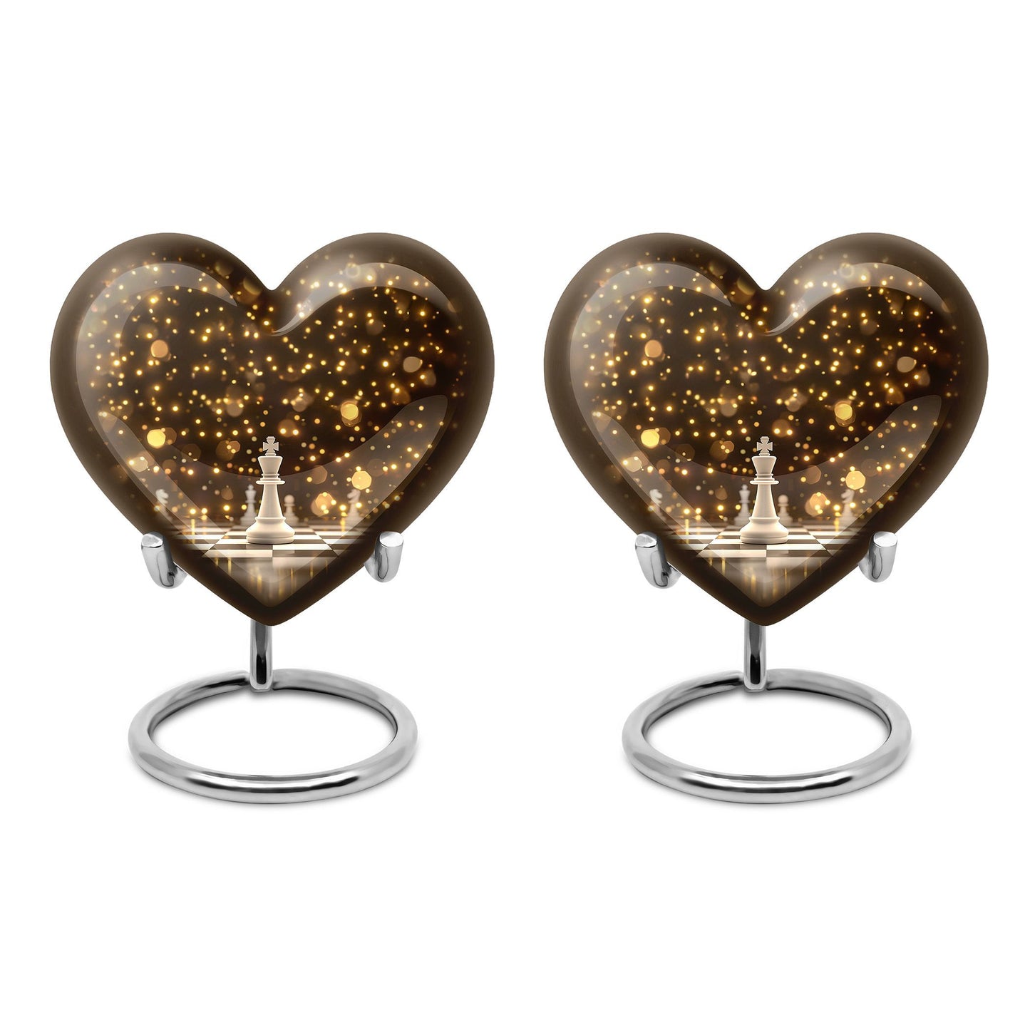 chess-themed heart urn for men's ashes