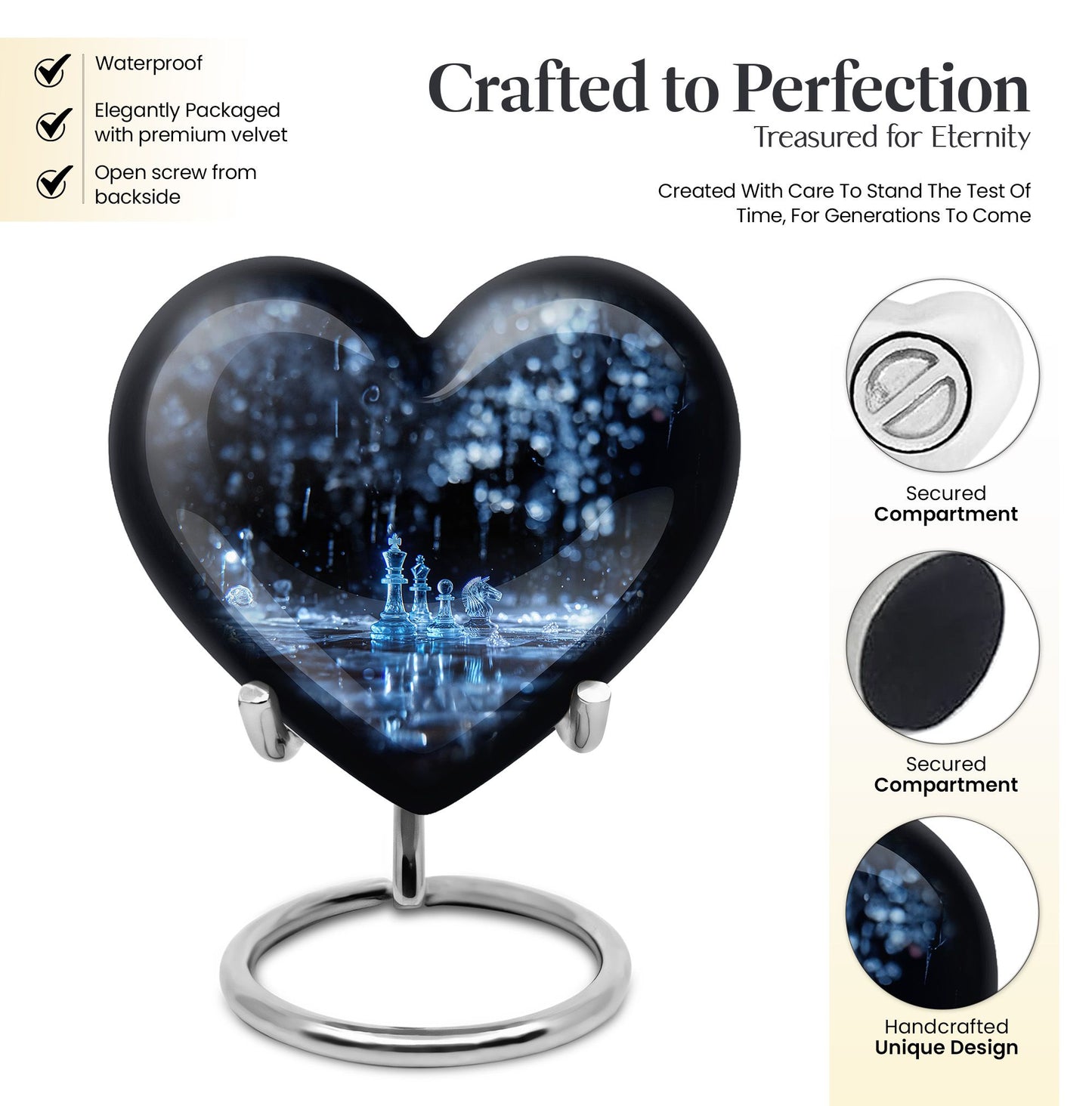 Chess Themed Heart Shaped Cremation Urn for Men