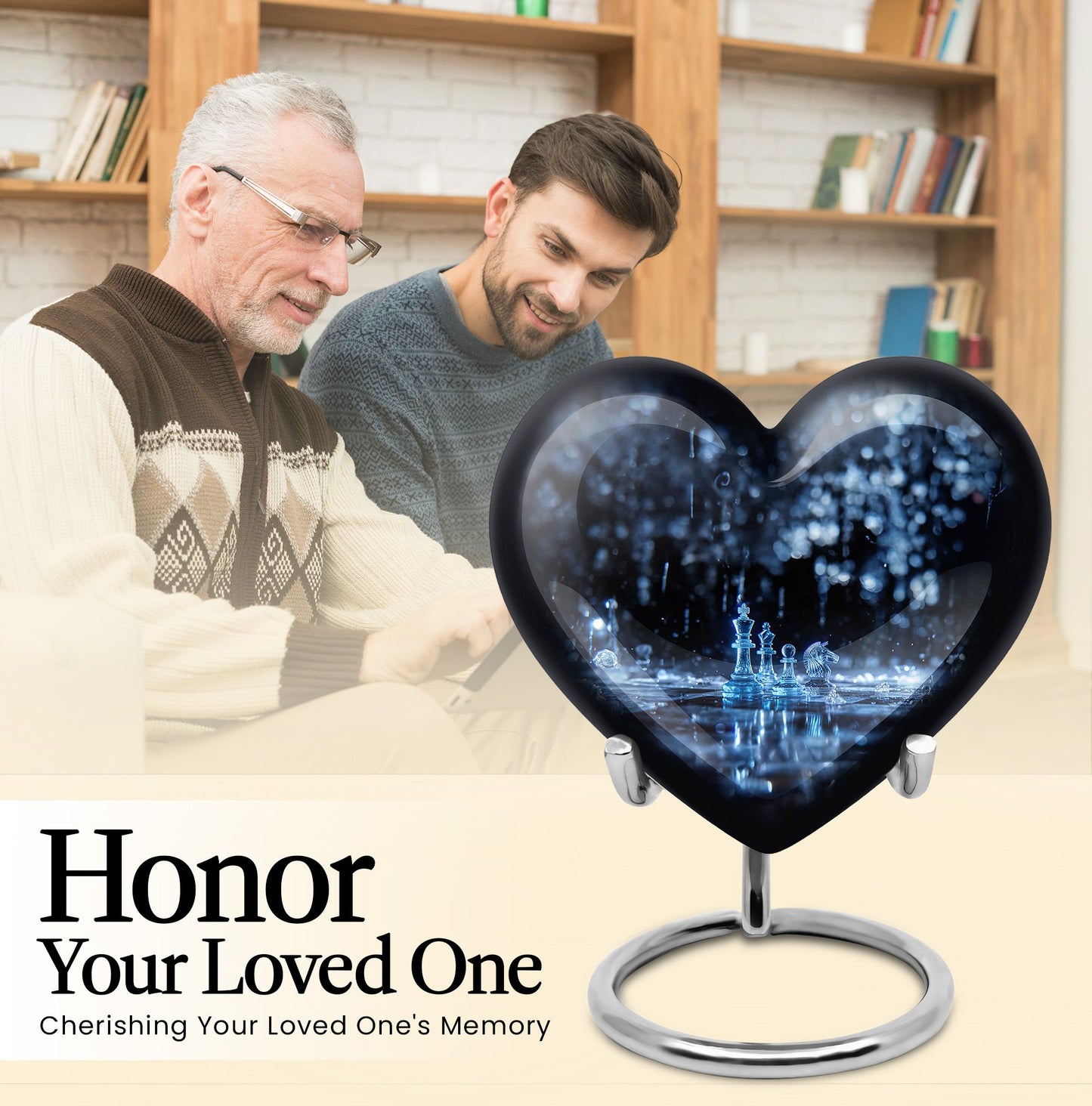 Chess Themed Heart Shaped Cremation Urn for Men