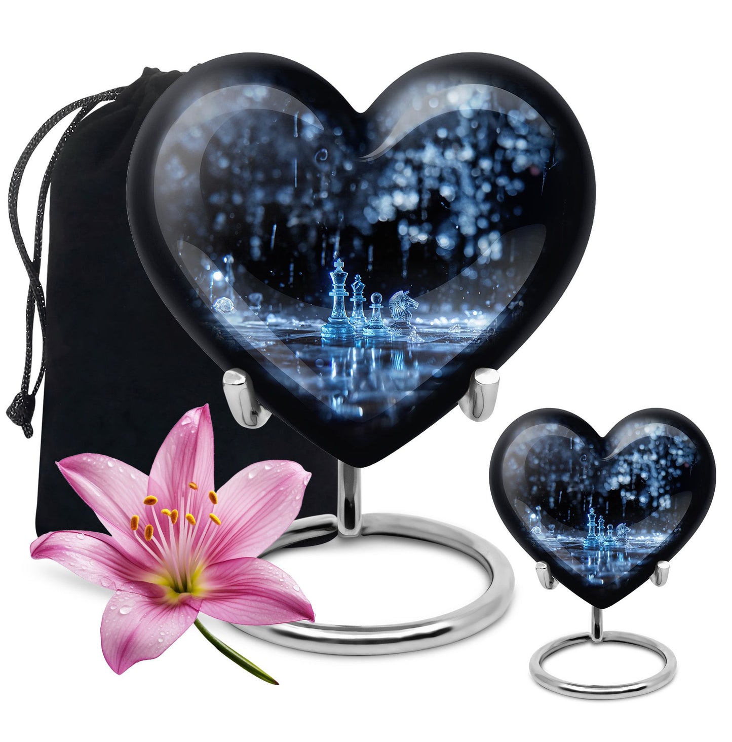 Chess Themed Heart Shaped Cremation Urn for Men