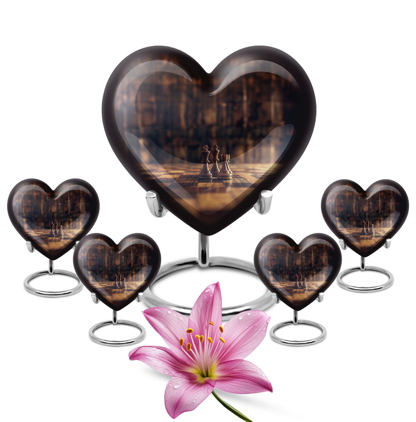 Chess-themed Heart Urn made of Aluminium