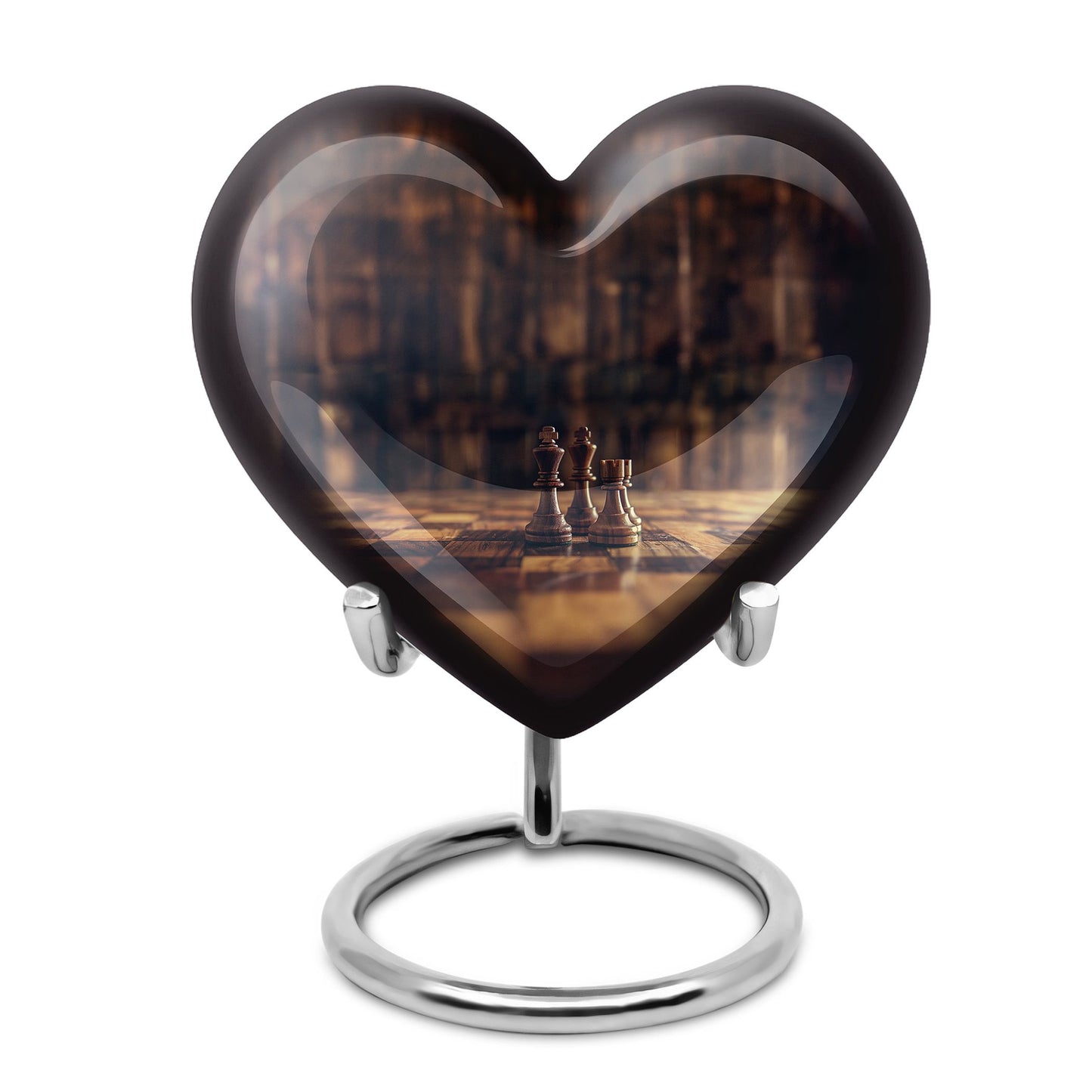 Chess-themed Heart Urn made of Aluminium