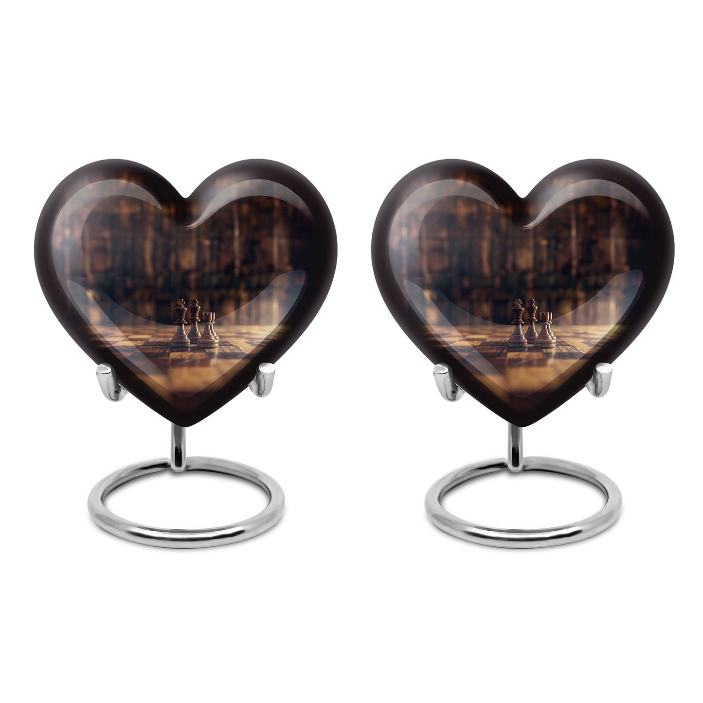 Chess-themed Heart Urn made of Aluminium