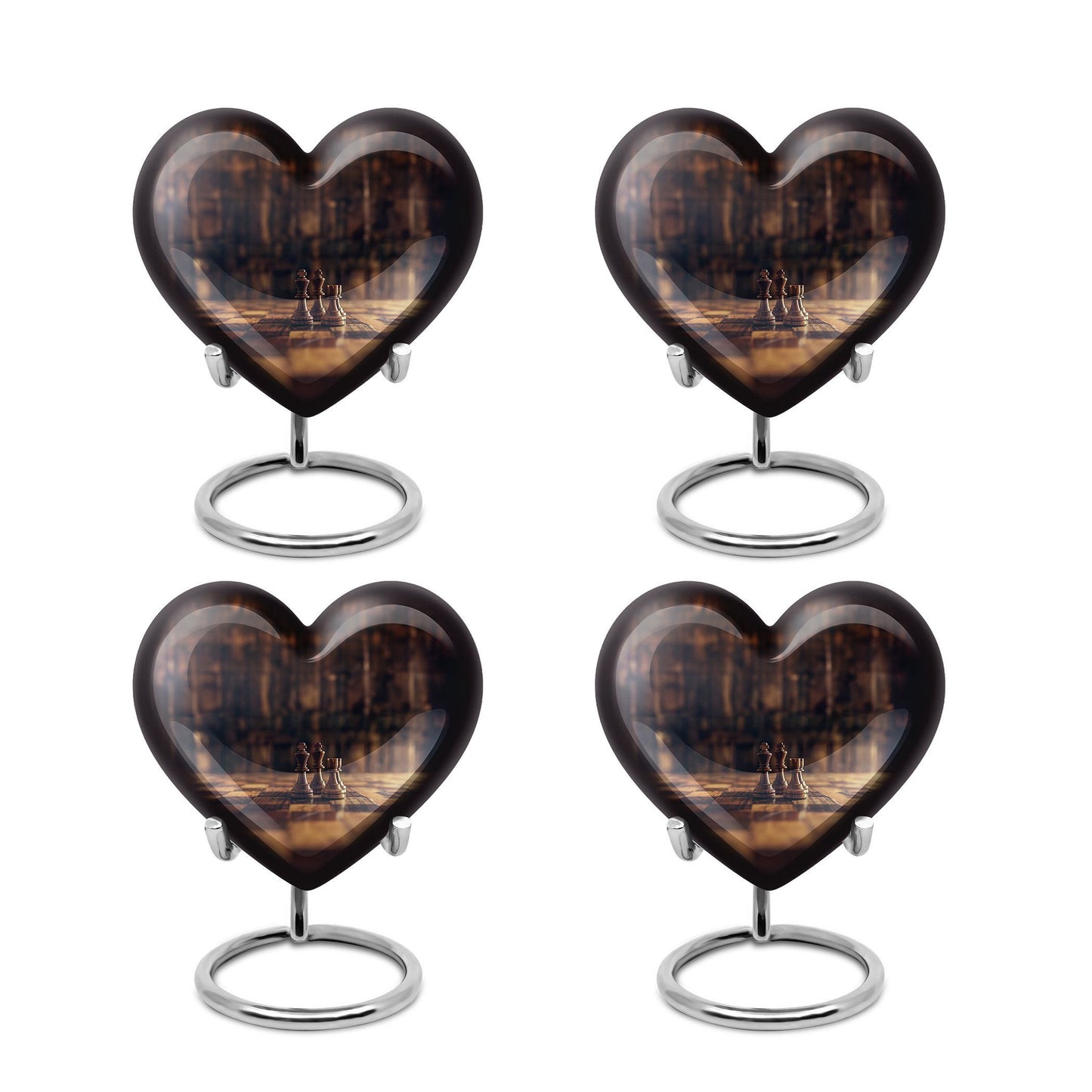 Chess-themed Heart Urn made of Aluminium