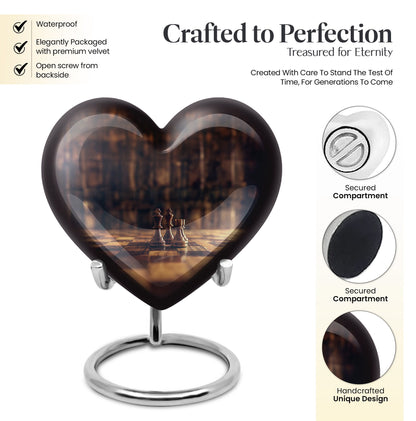 Chess-themed Heart Urn made of Aluminium