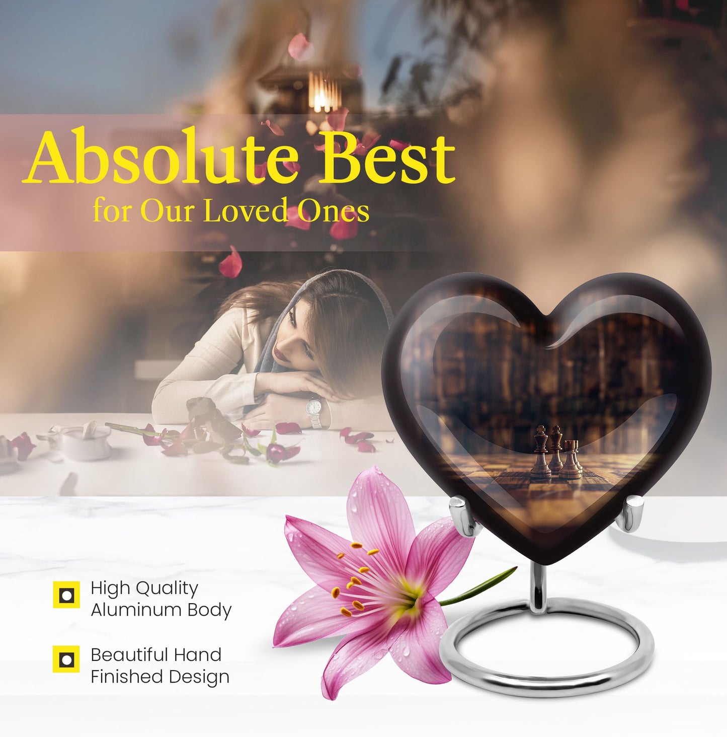 Chess-themed Heart Urn made of Aluminium