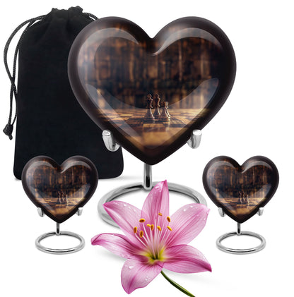 Chess-themed Heart Urn made of Aluminium