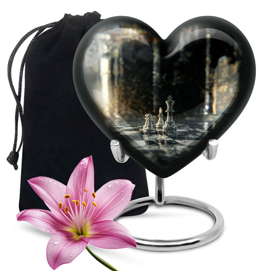 Chess-themed Heart Cremation Urn for dad