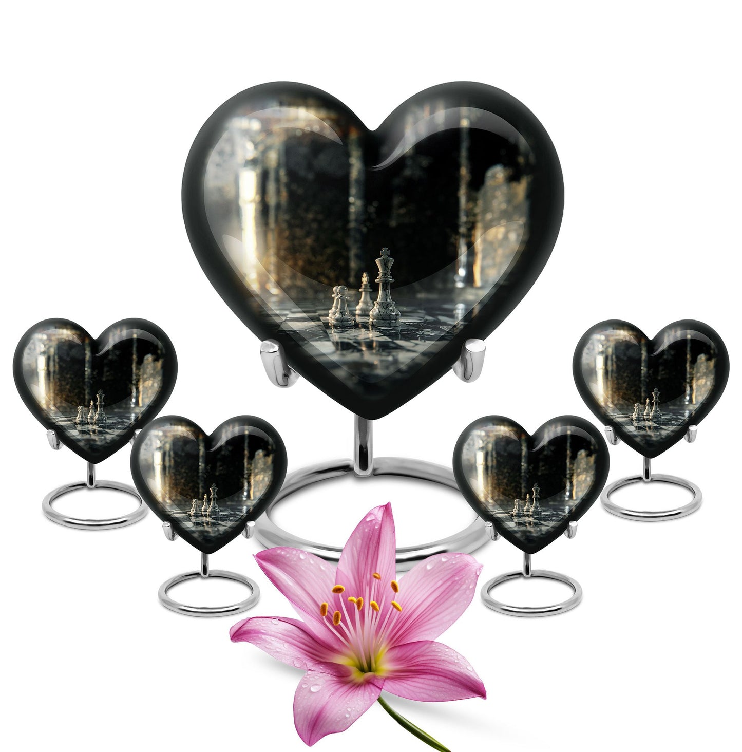 Chess-themed Heart Cremation Urn for dad