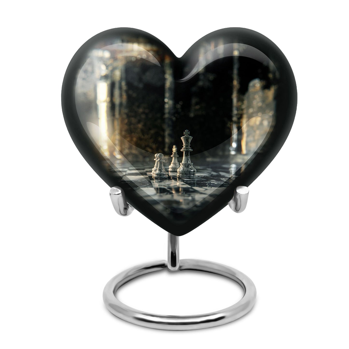 Chess-themed Heart Cremation Urn for dad