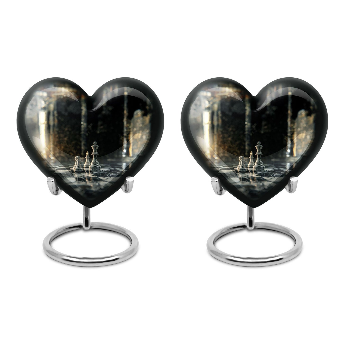Chess-themed Heart Cremation Urn for dad