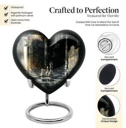 Chess-themed Heart Cremation Urn for dad