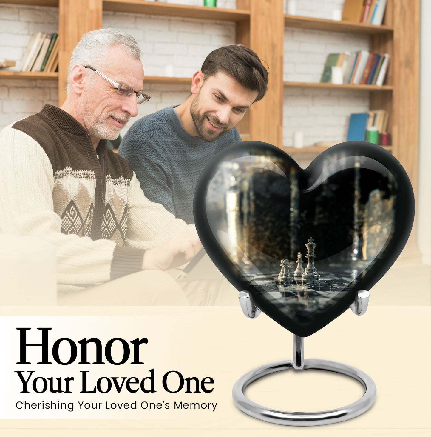 Chess-themed Heart Cremation Urn for dad