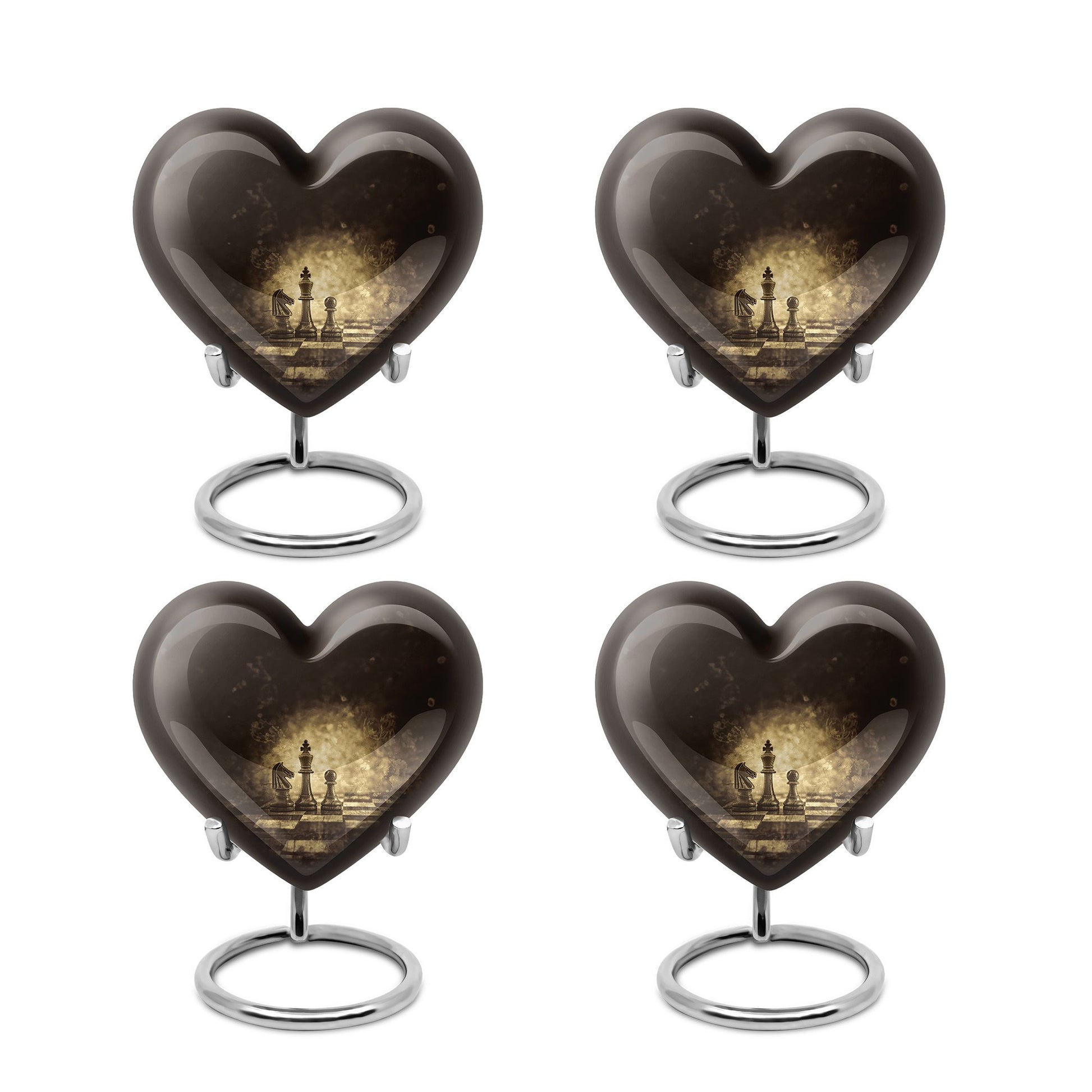 Heart-shaped chess-themed cremation urn