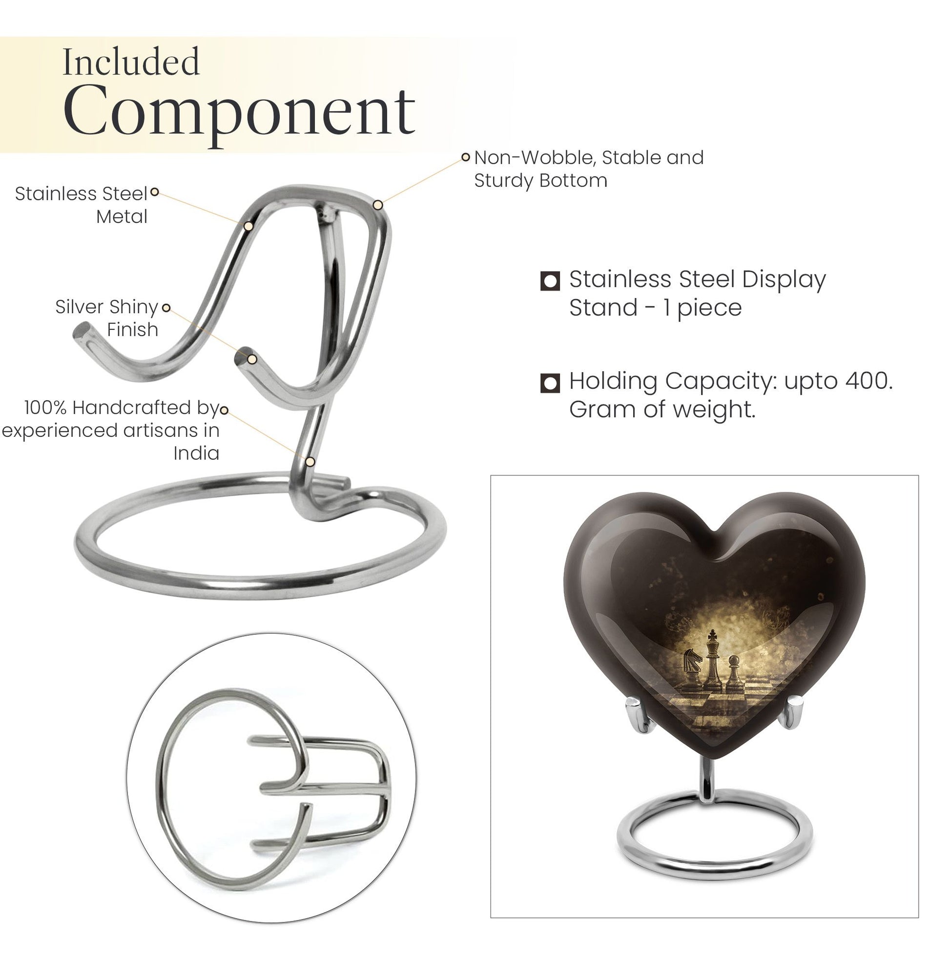 Heart-shaped chess-themed cremation urn