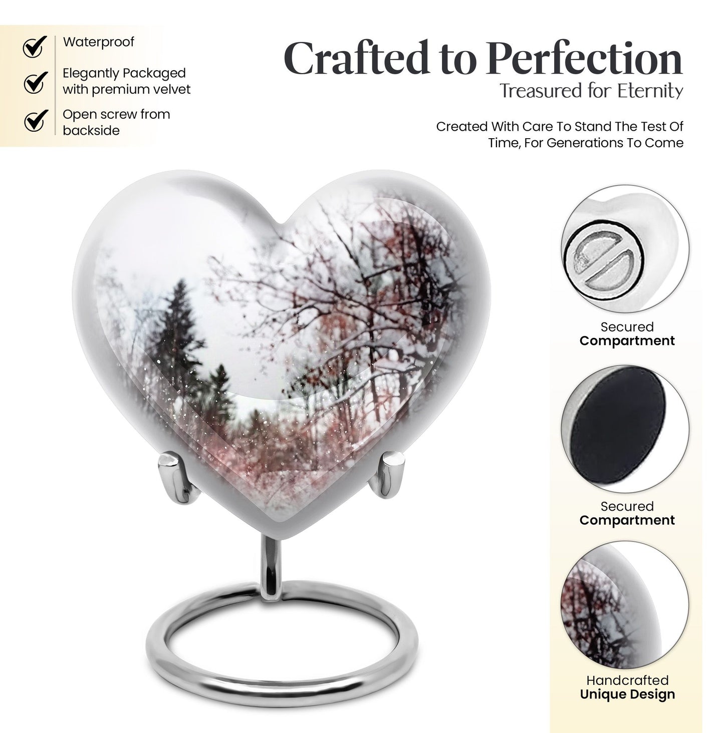 Snowflakes Heart Urn for human ashes