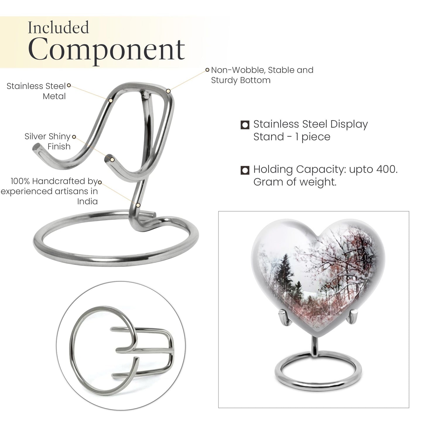 Snowflakes Heart Urn for human ashes