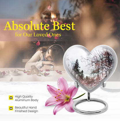 Snowflakes Heart Urn for human ashes