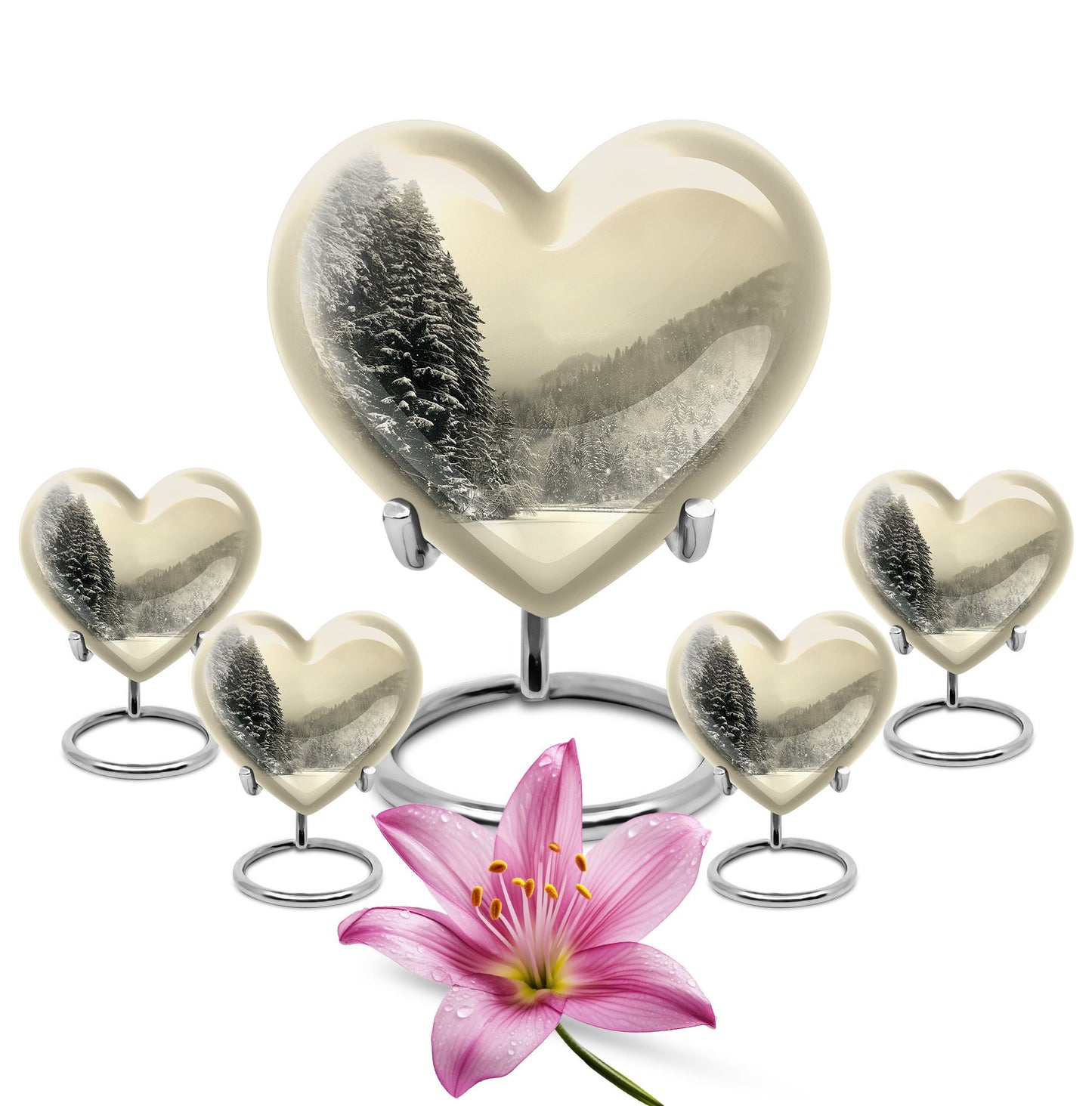 heart-shaped Snowflakes cremation urn
