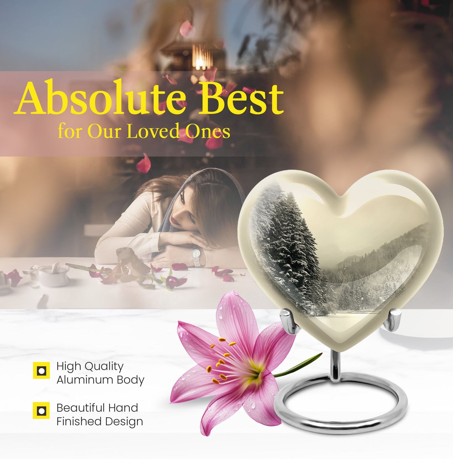 heart-shaped Snowflakes cremation urn
