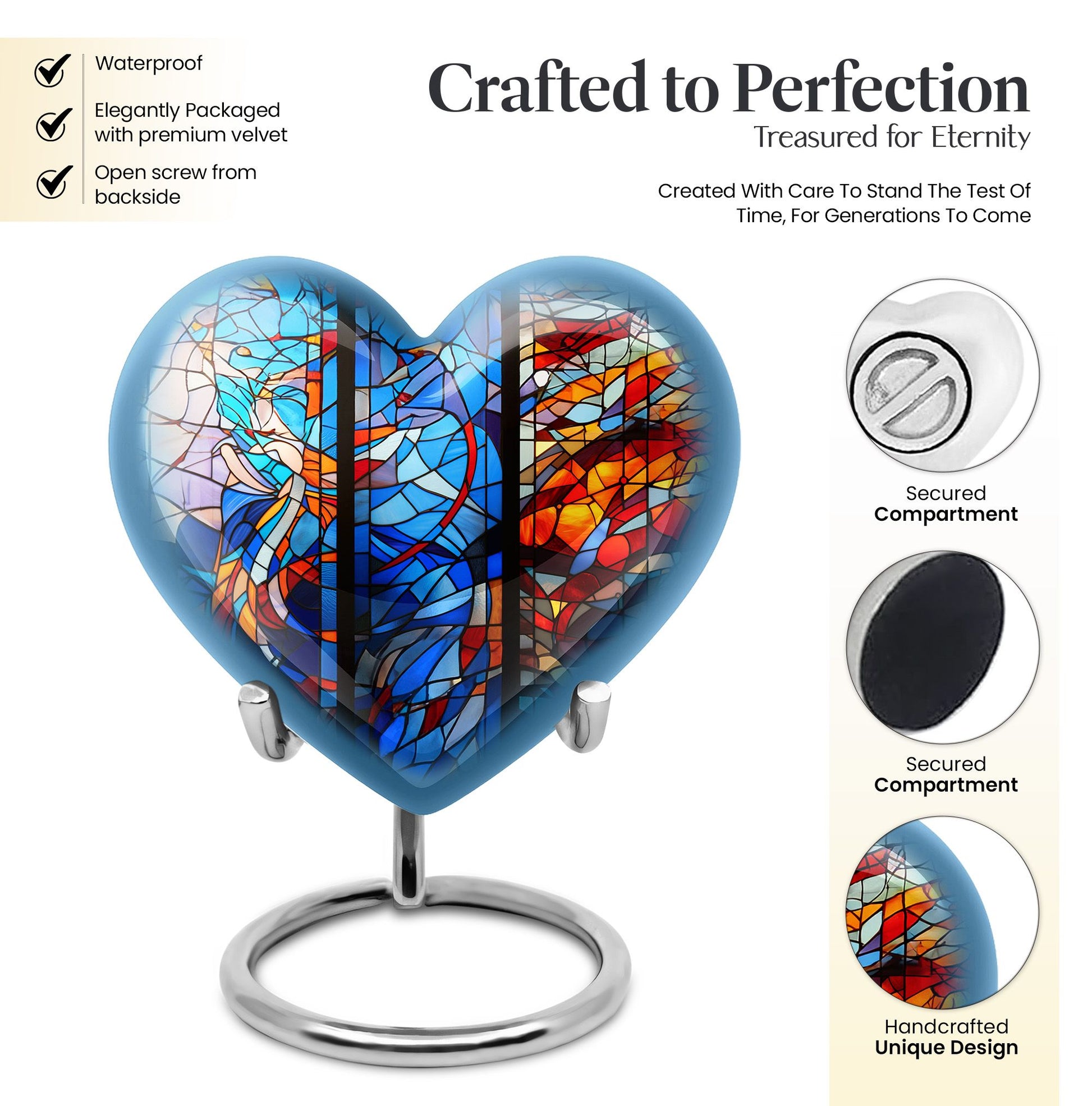 heart-shaped stained glass urn for adult ashes