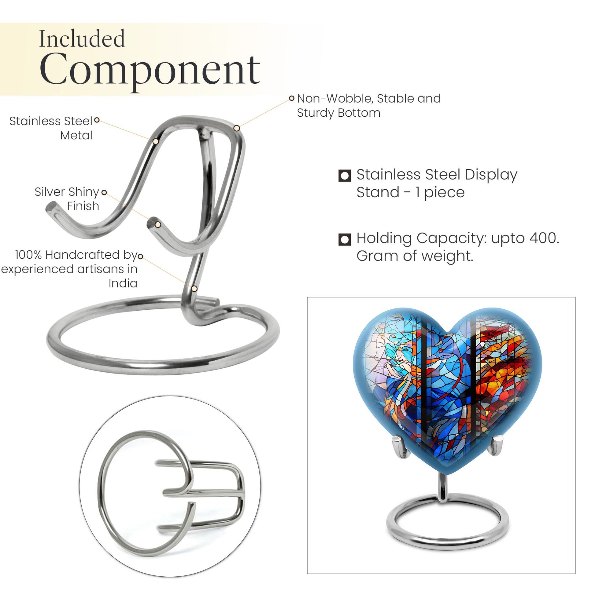 heart-shaped stained glass urn for adult ashes