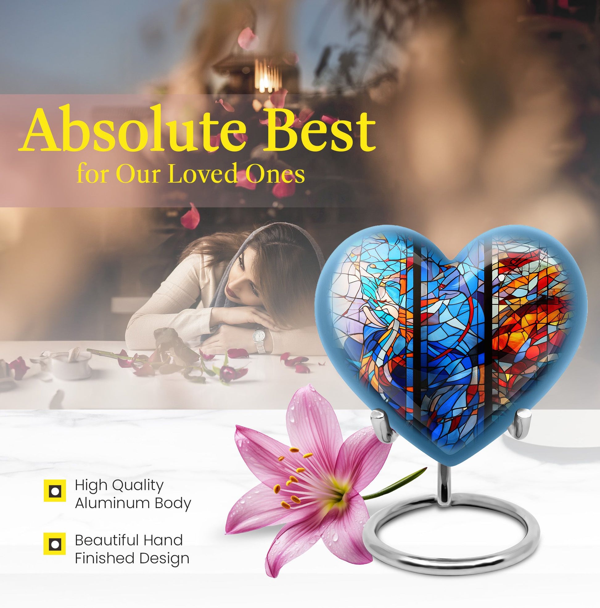 heart-shaped stained glass urn for adult ashes