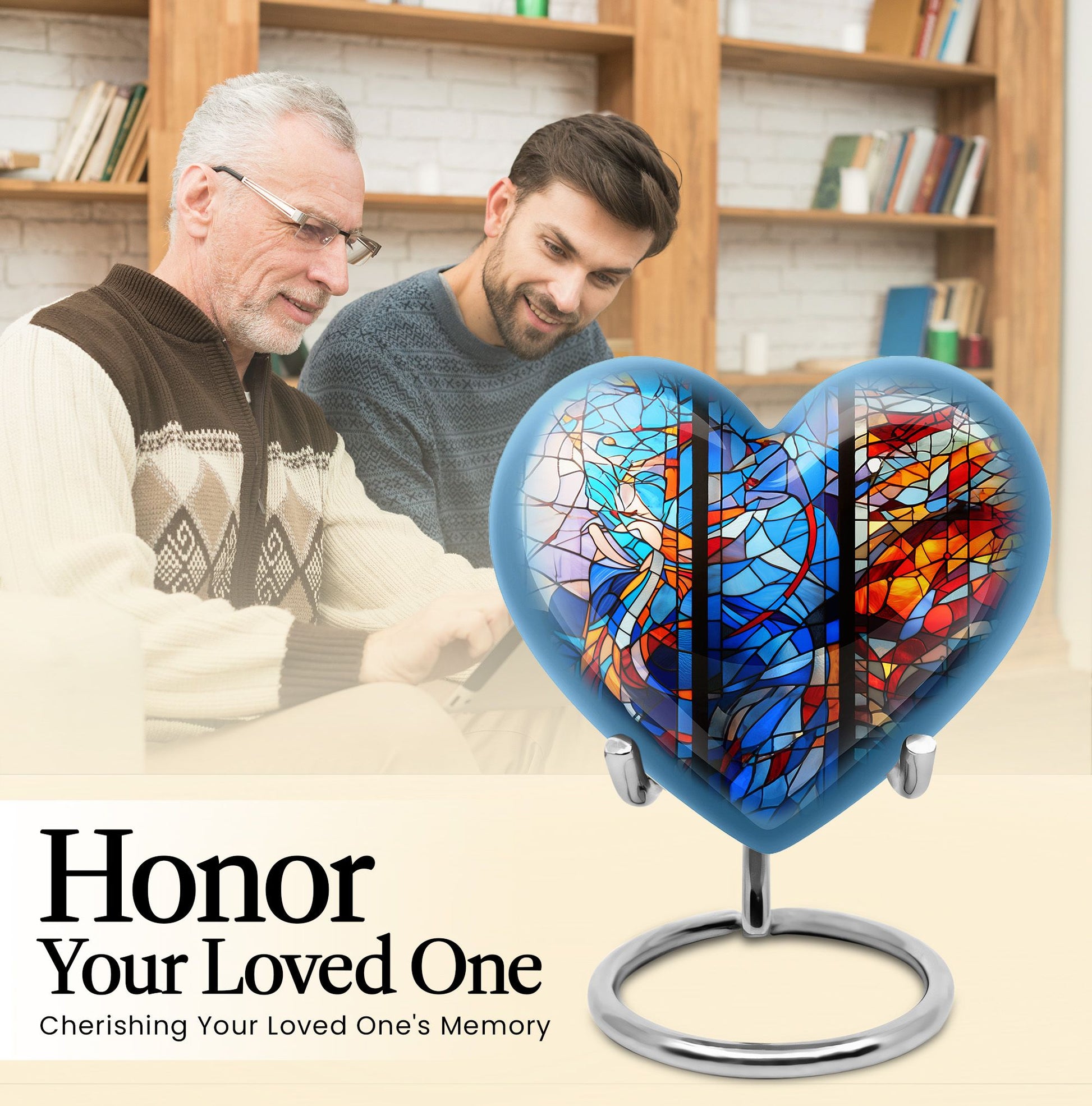 heart-shaped stained glass urn for adult ashes