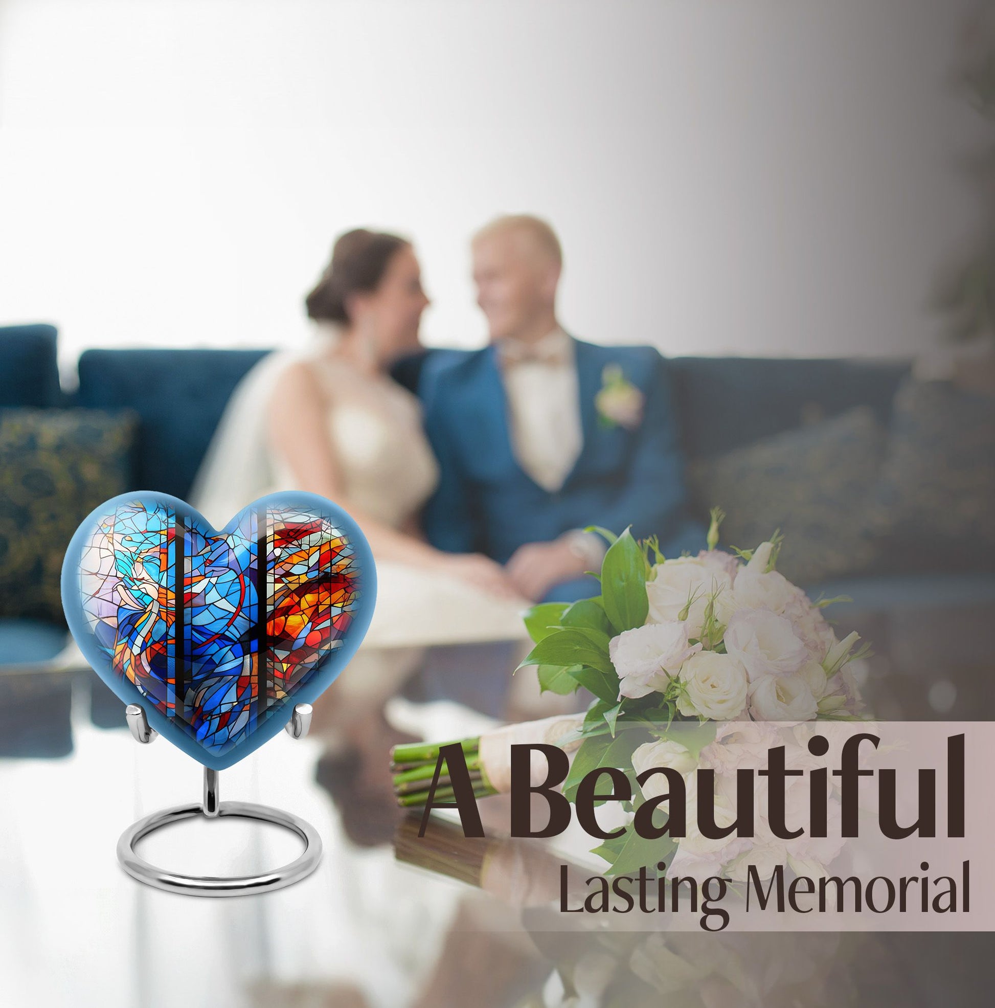 heart-shaped stained glass urn for adult ashes