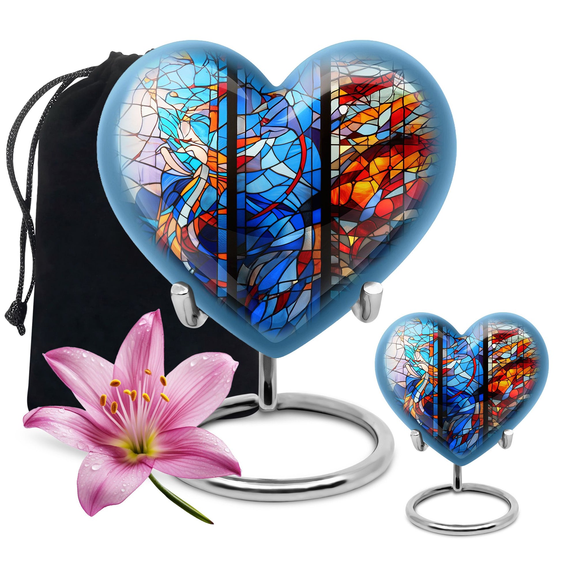 heart-shaped stained glass urn for adult ashes