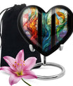 stained glass heart-shaped urn for men's cremation ashes.
