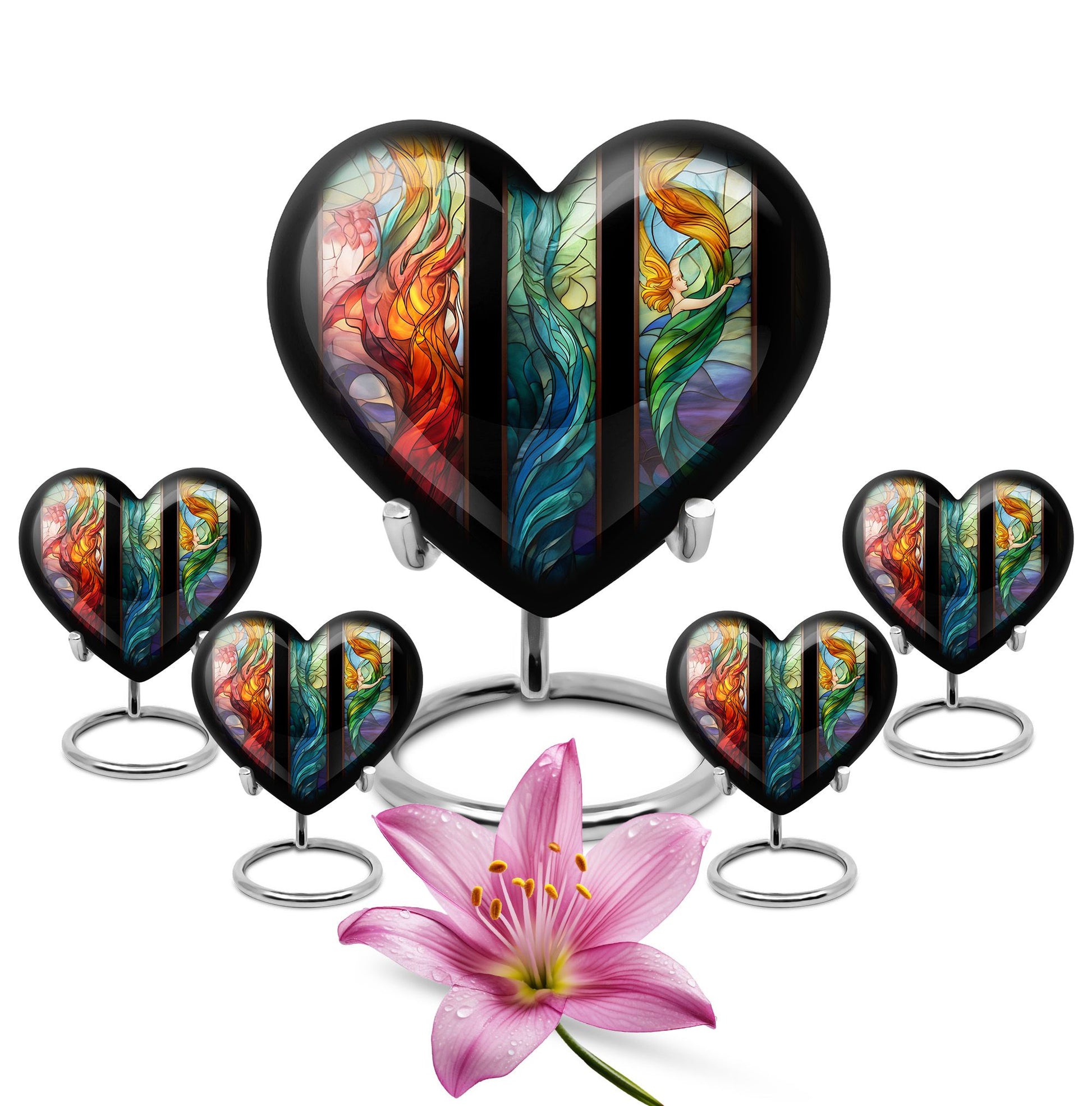 stained glass heart-shaped urn for men's cremation ashes.