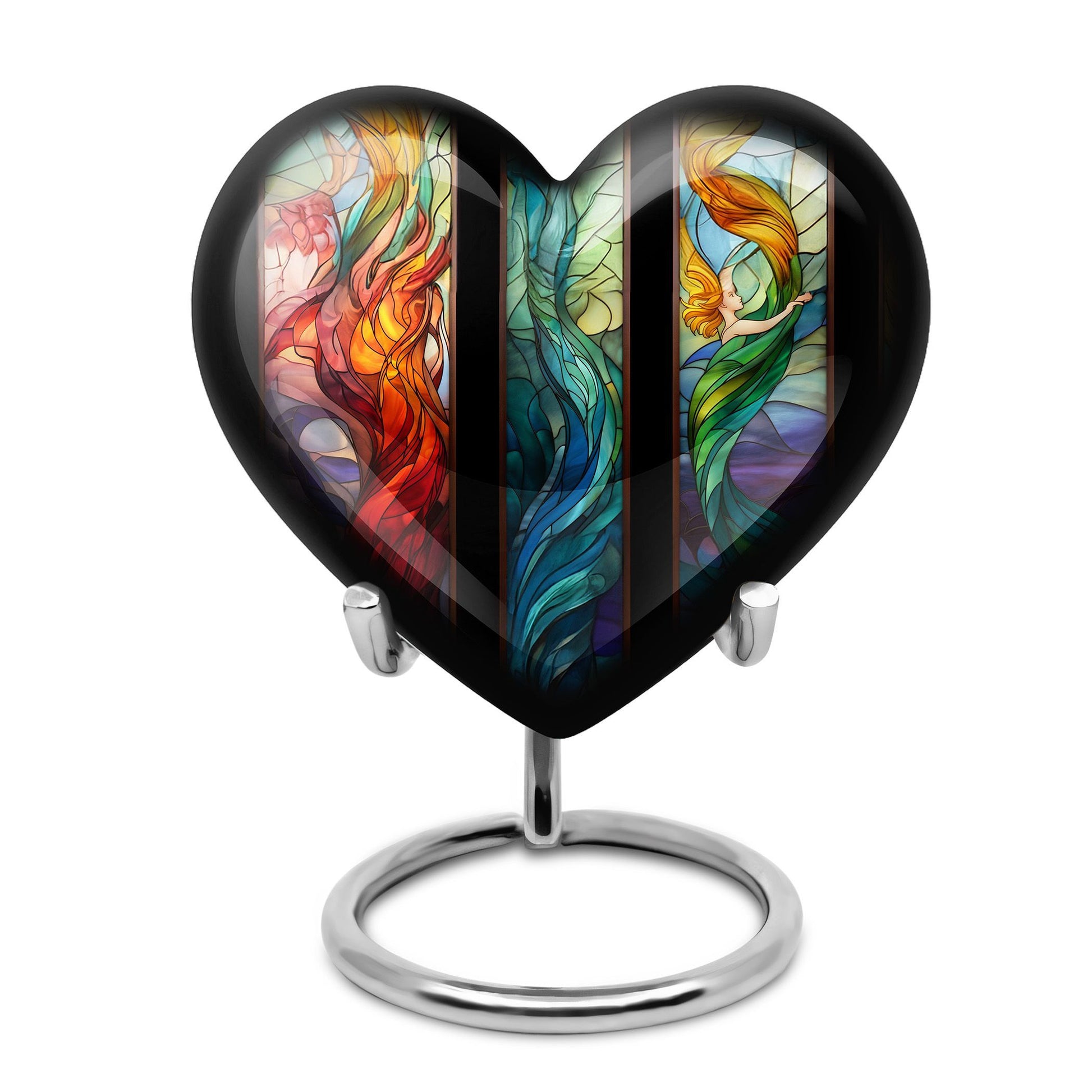 stained glass heart-shaped urn for men's cremation ashes.