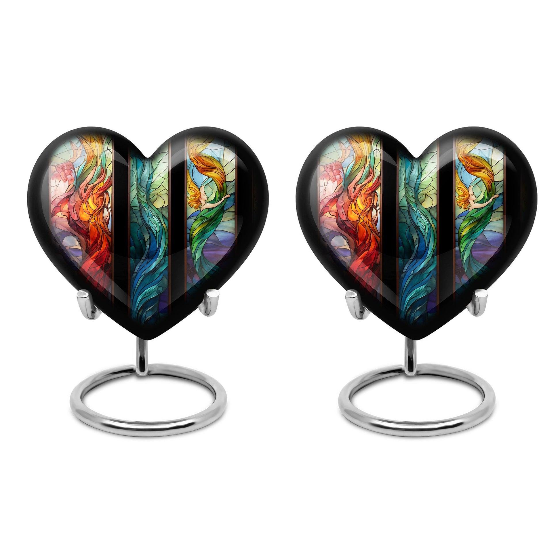 stained glass heart-shaped urn for men's cremation ashes.