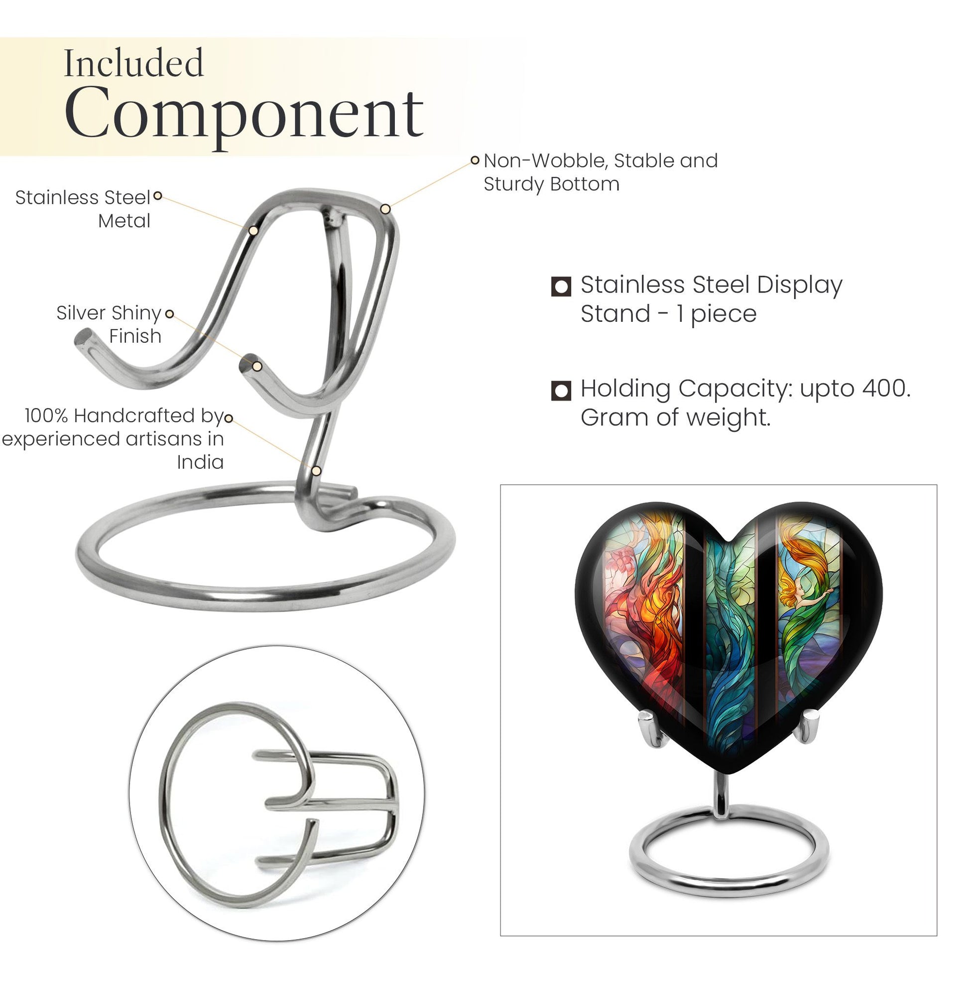 stained glass heart-shaped urn for men's cremation ashes.