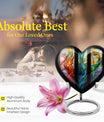 stained glass heart-shaped urn for men's cremation ashes.