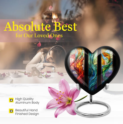 stained glass heart-shaped urn for men's cremation ashes.